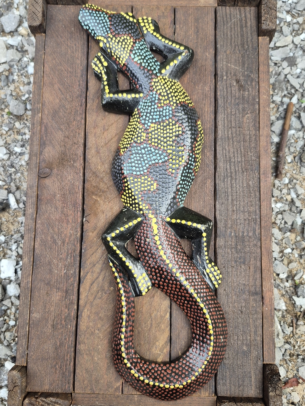 Hand Carved Wooden Gecko Lizard Wall Art Dot Painted